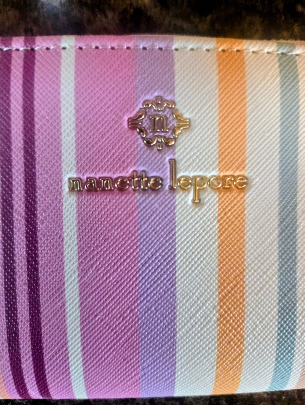 Nanette Lepore Multicolor Stripe Zip Wallet in Pink, Purple, Orange, Blue, Cream - Picture 2 of 7